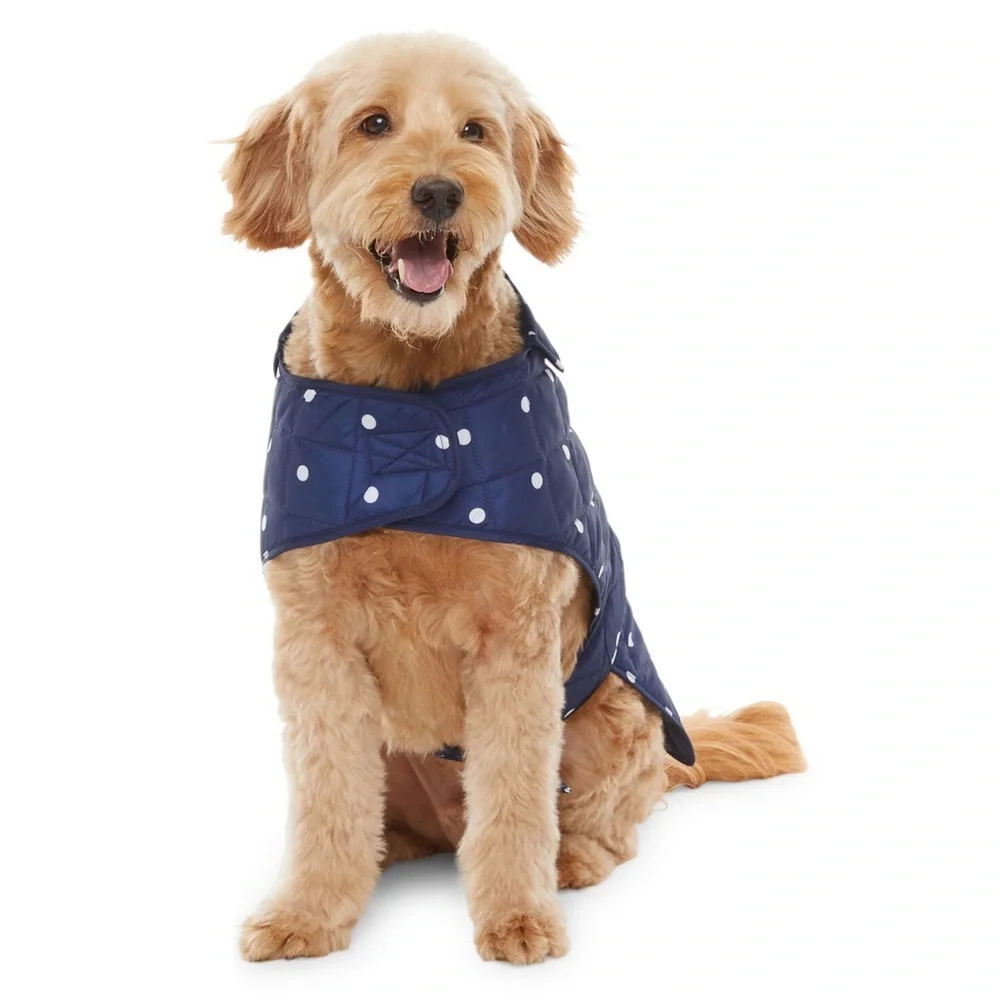 Navy Polka Dots St Johns Bark Dog Jacket nwt small